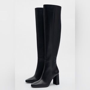 NEW WITH TAGS: LEATHER OVER THE KNEE HEELED LEATHER BOOTS